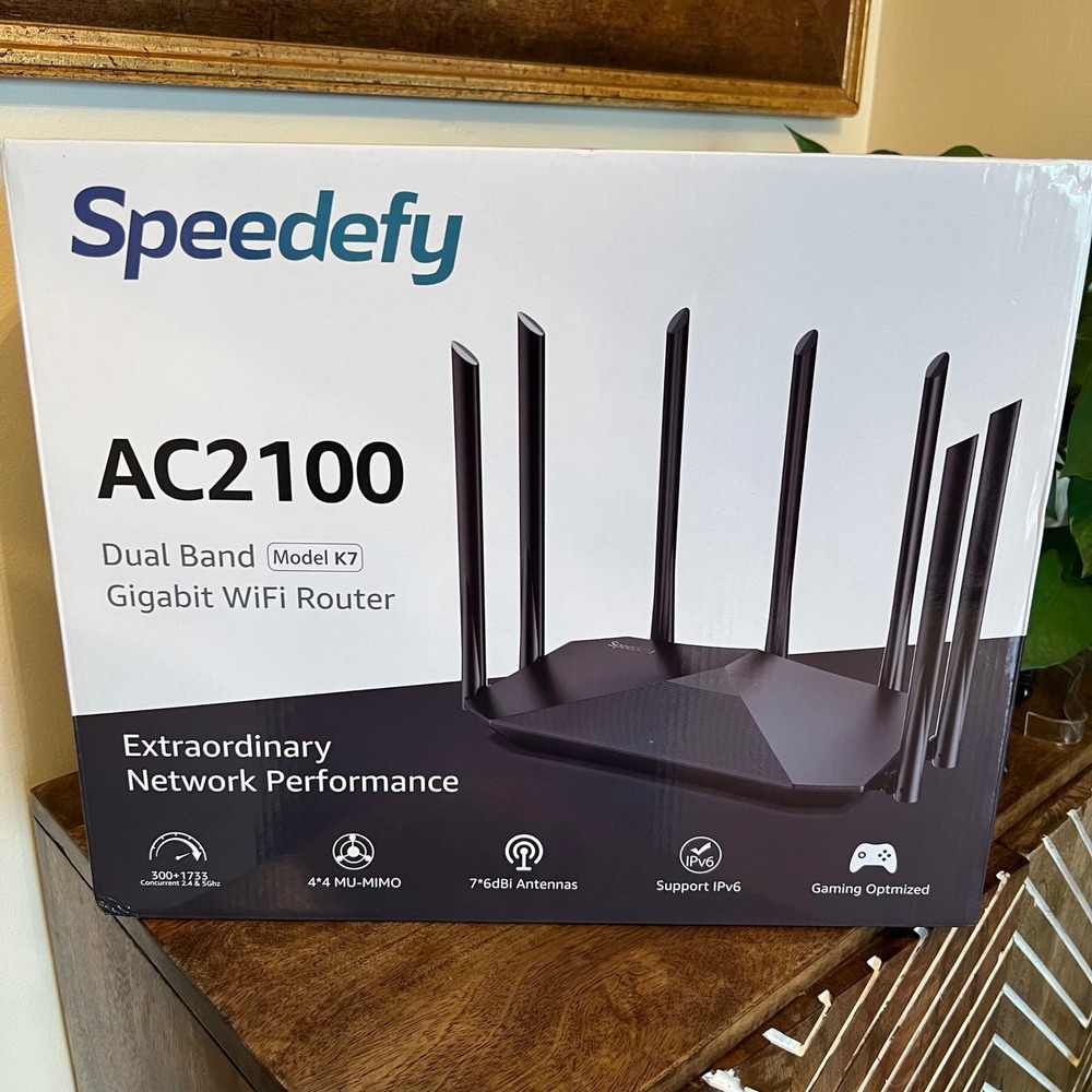 Speedefy‎ AC2100 Dual Band Gigabit WiFi Router Model K7 6 Antennas Gaming Ready